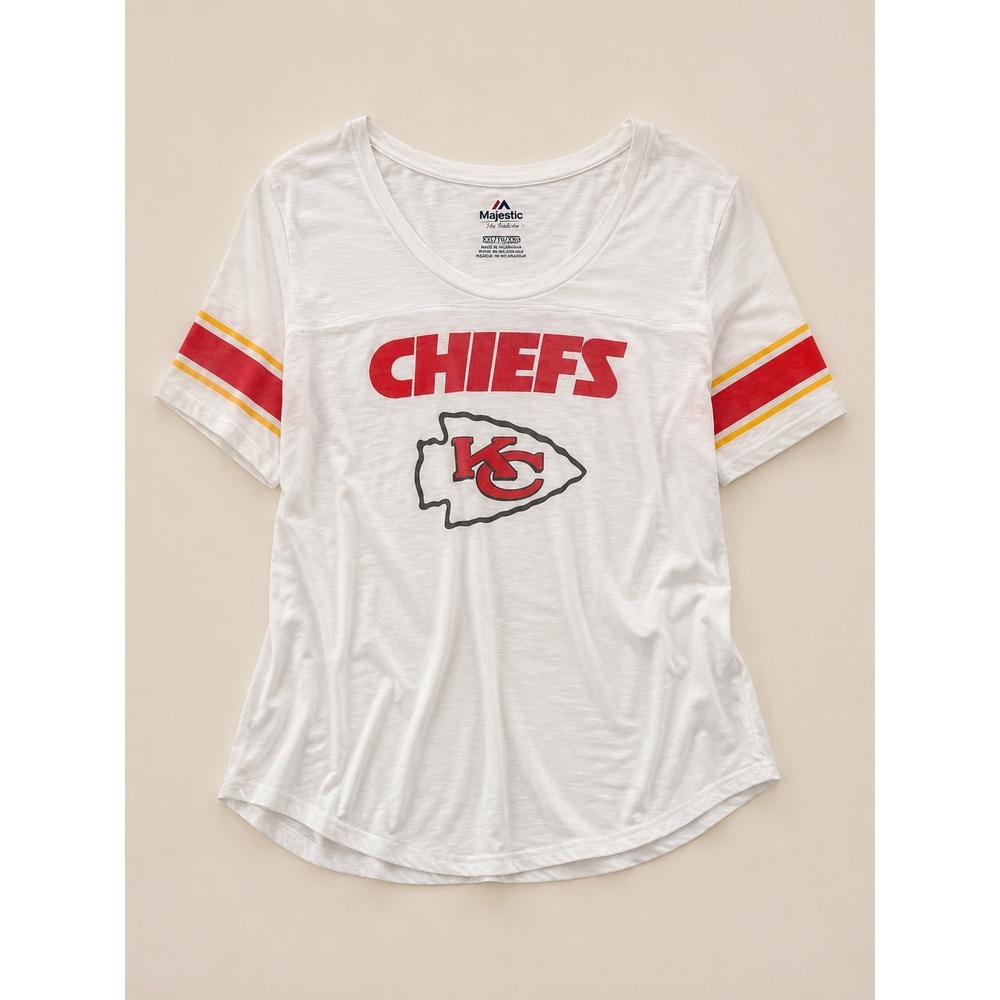 Majestic Kansas City Chiefs Womens‎ XXL White Slub Knit Graphic T-Shirt NFL Fan